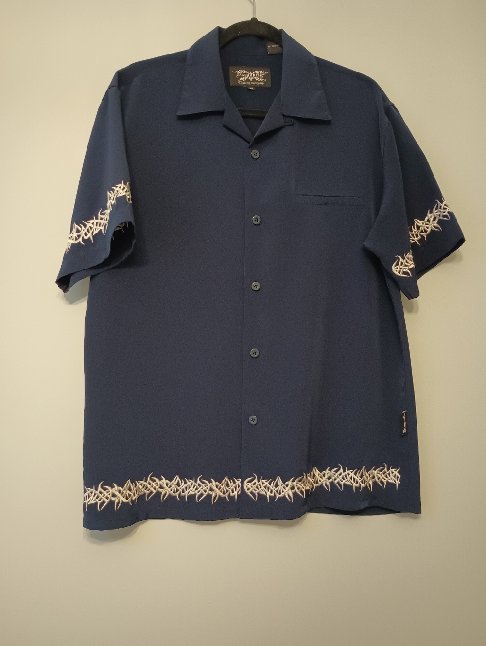 Men's‎ Dragonfly Vintage Navy Short-Sleeve Shirt Embroidered Barbwire M